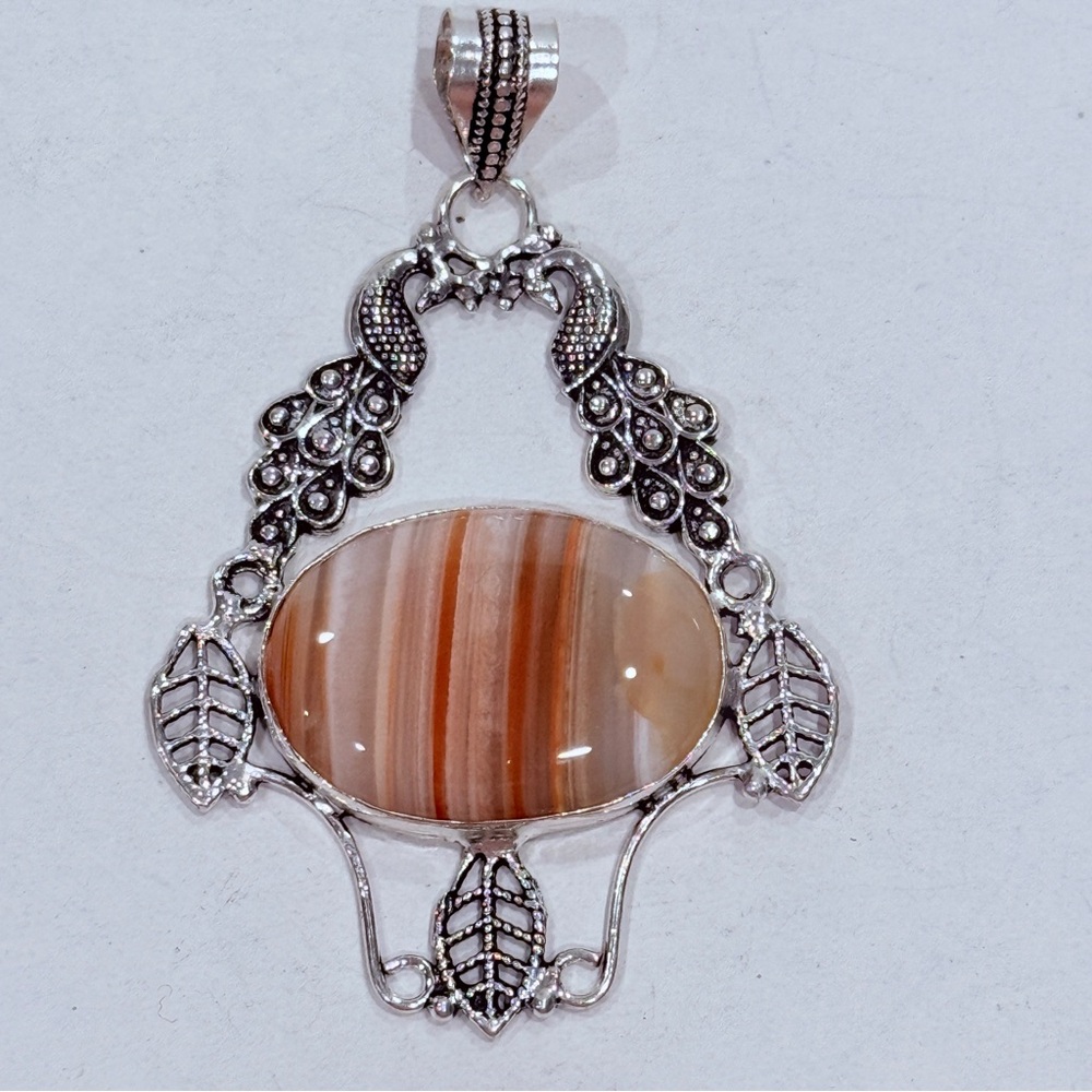 🆕 Natural Botswana Agate Gemstone Big Pendant In Sterling Silver 🆕 - Picture 10 of 11